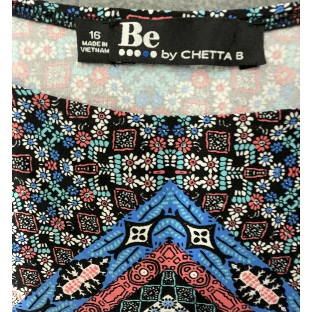 Be Chetta B Dress 16 Black Coral Stretch Knee Boho Mandala‎ Geometric New - Picture 7 of 10